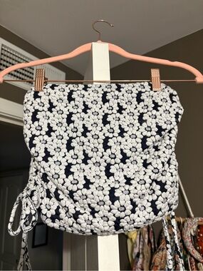 Buckle Black and White Floral Crochet Strapless Crop Top